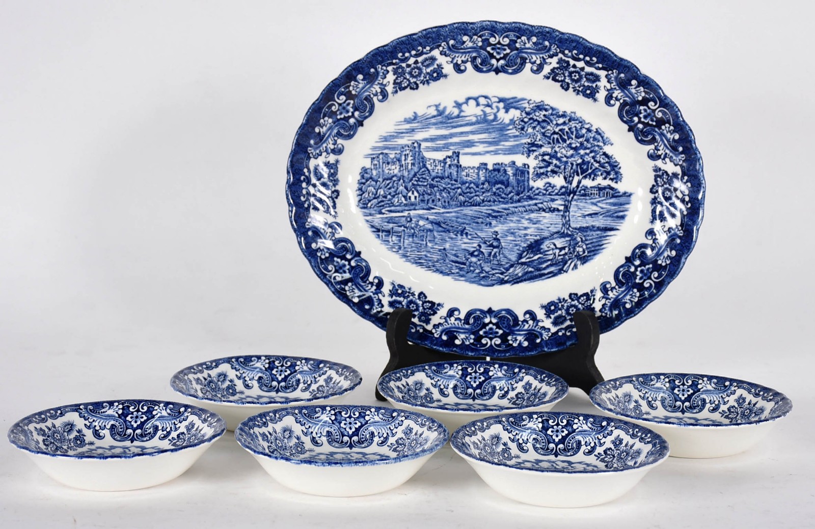 Conjunto de sobremesa de faiança inglesa azul e branca decorada com... - foto 1 de 4