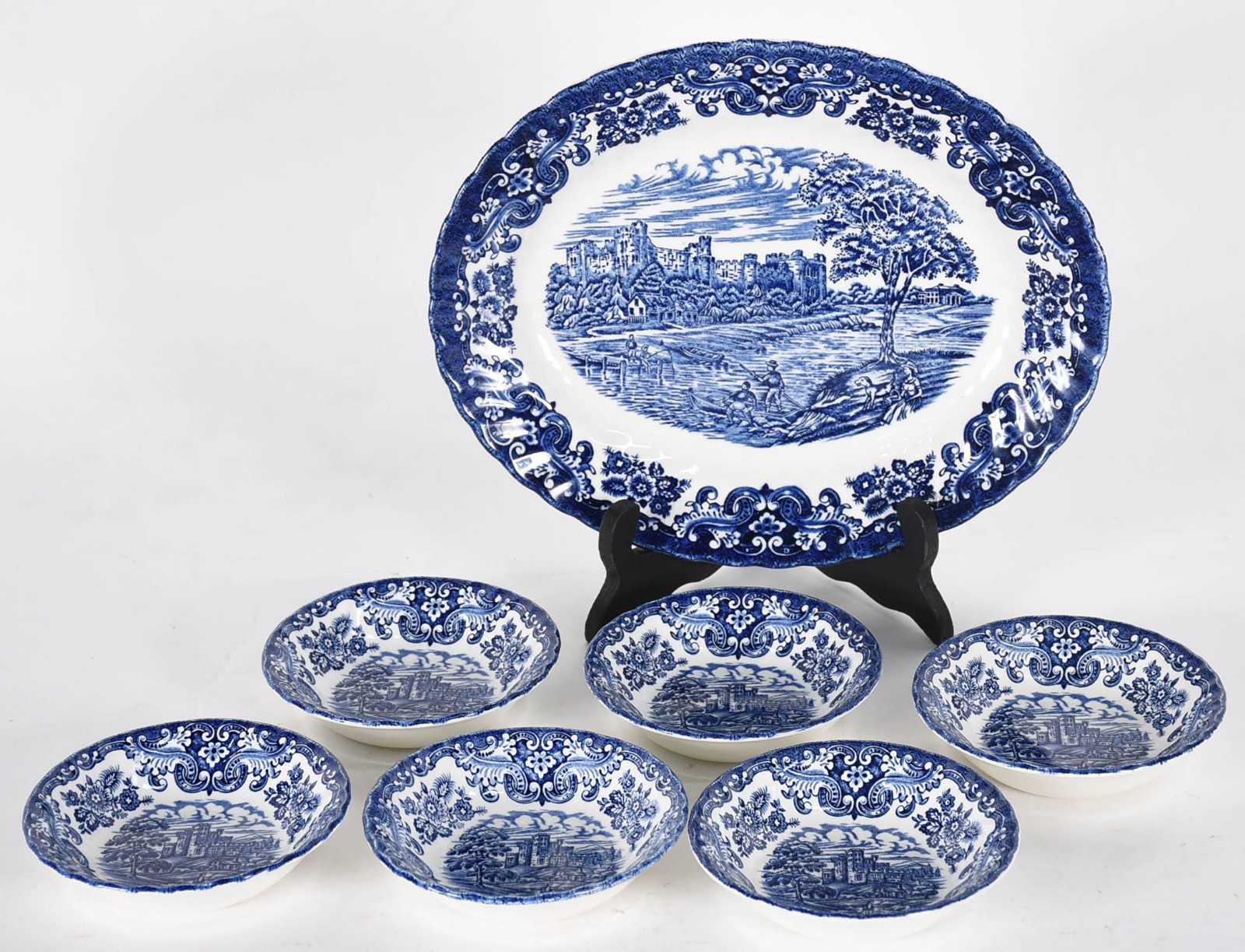 Conjunto de sobremesa de faiança inglesa azul e branca decorada com... - foto 2 de 4