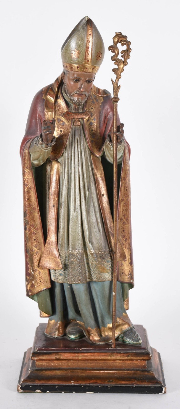 Belíssima imagem de Santo "Bispo" com cajado de madeira ricamente... - foto 1 de 5