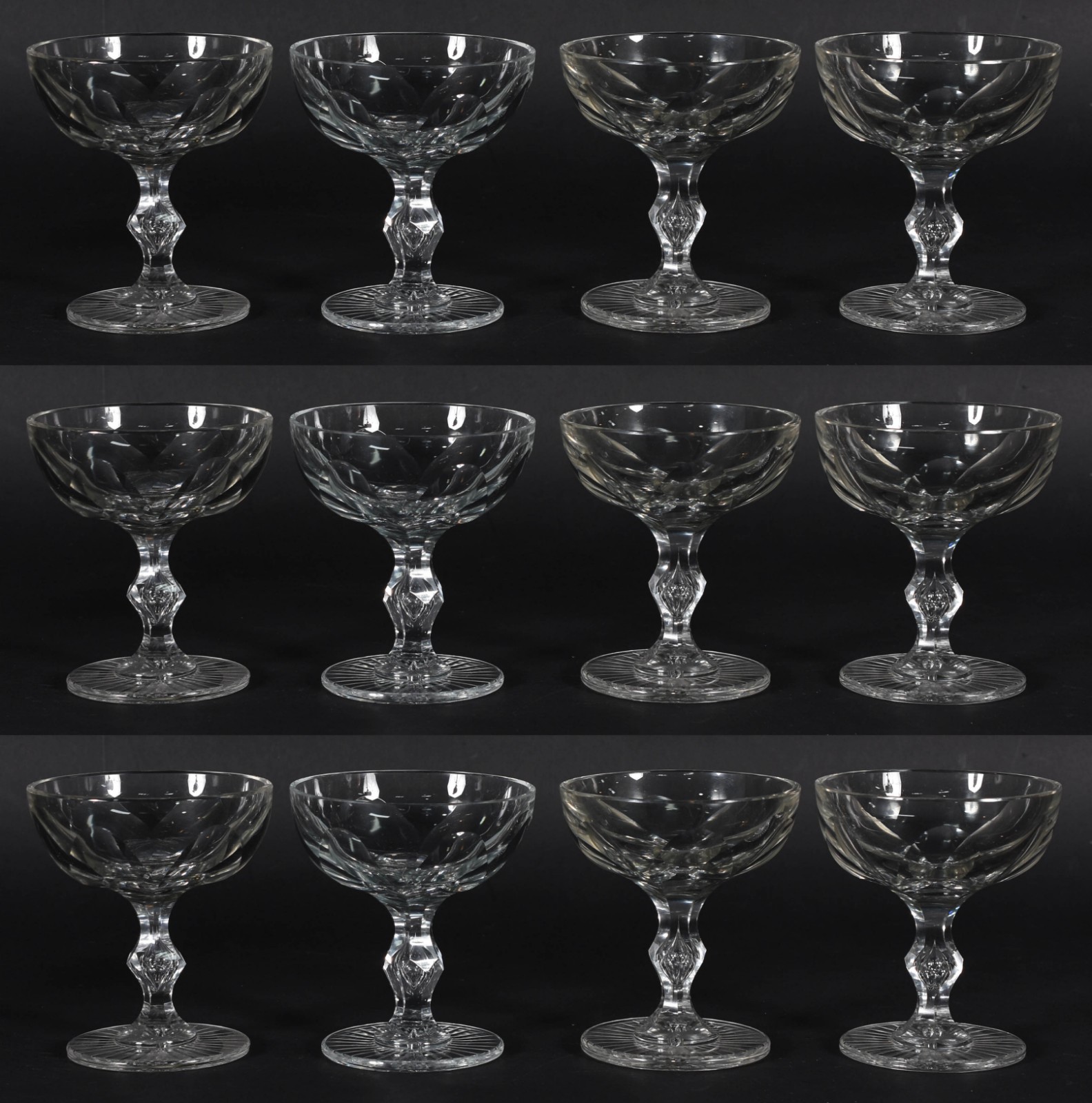 Doze taças de champagne de cristal francês lapidação "dedão", estando... - foto 1 de 5