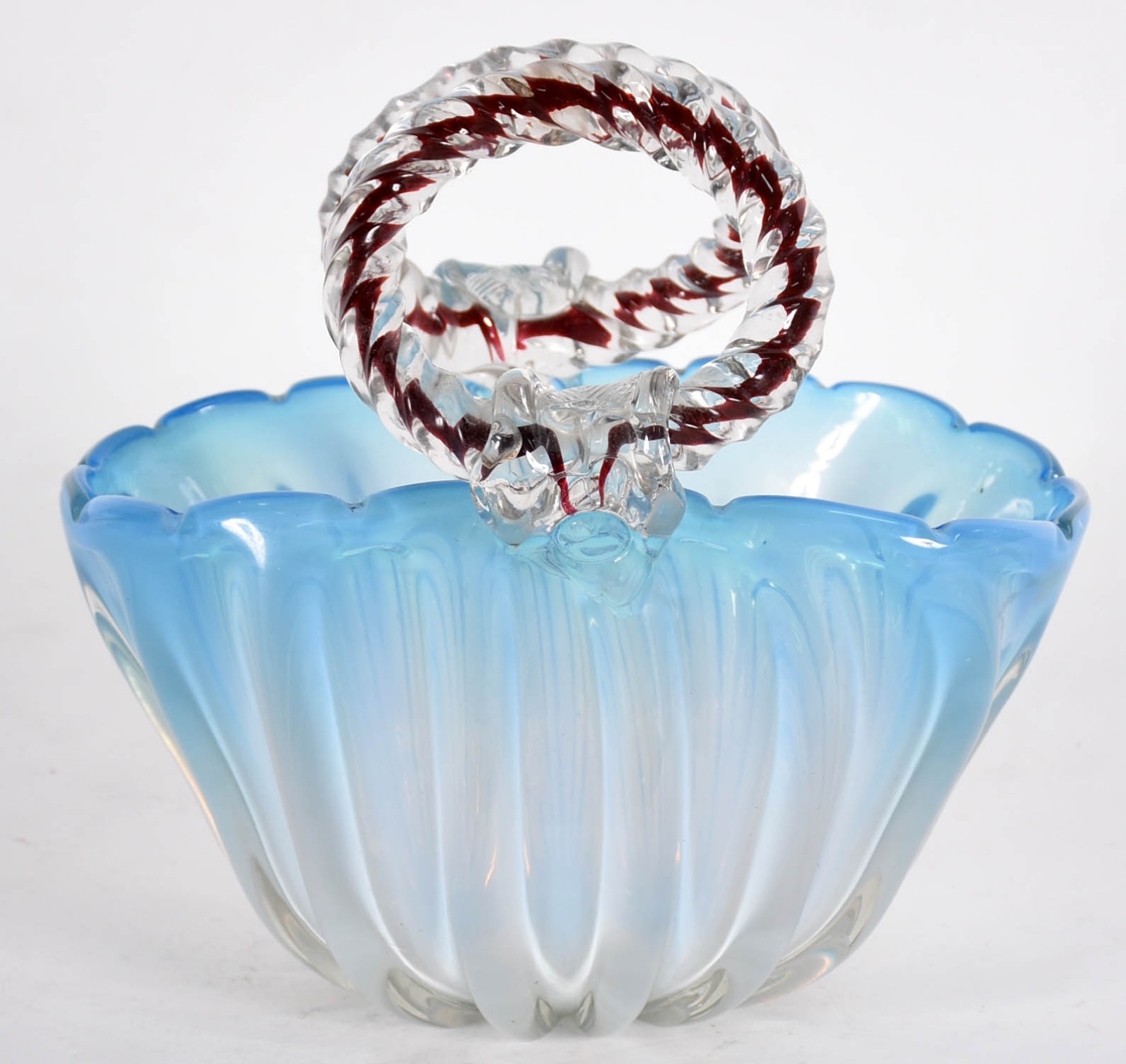 Belíssima cesta/floreira de murano italiano azul opalinado trabalhado... - foto 1 de 4