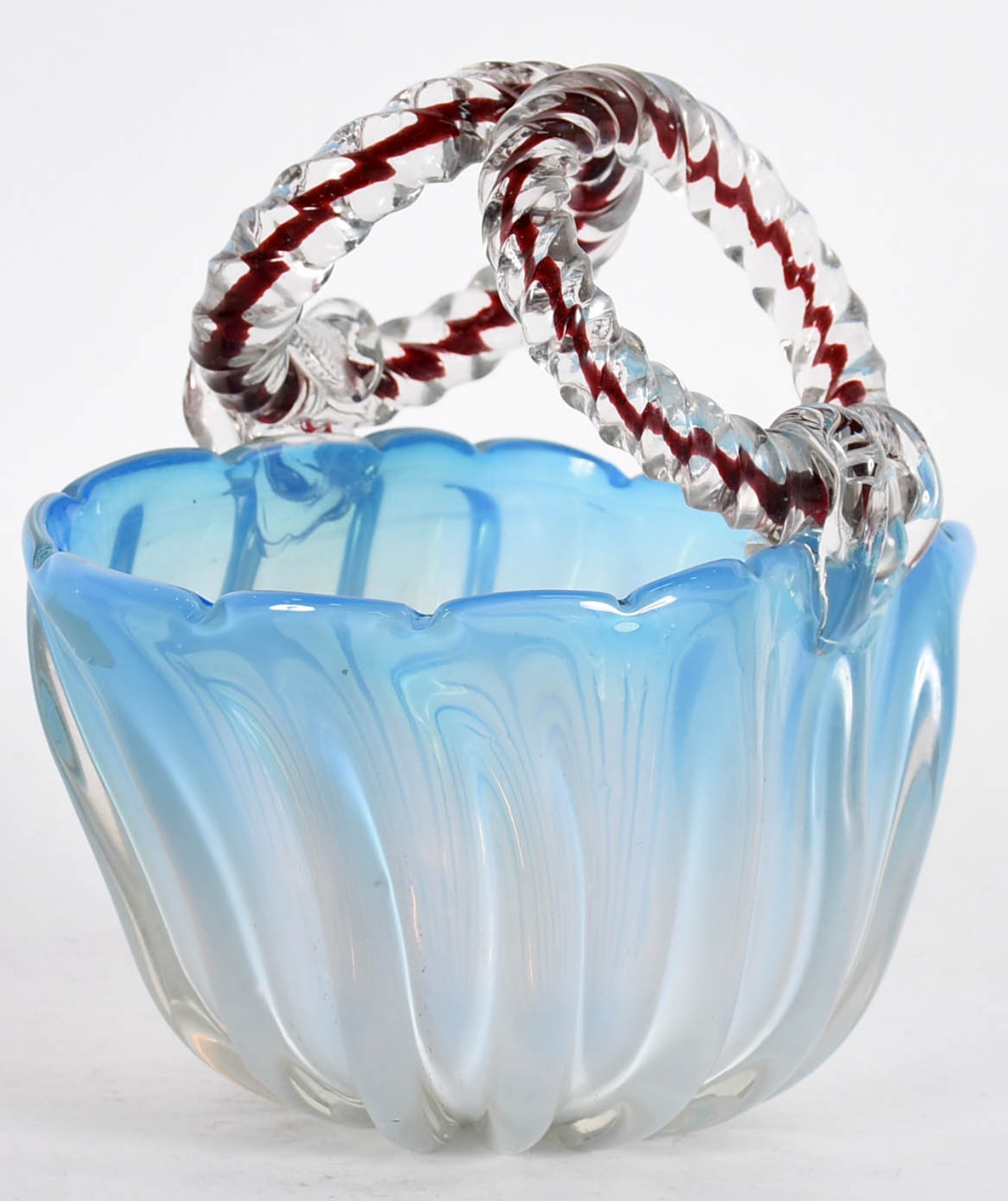 Belíssima cesta/floreira de murano italiano azul opalinado trabalhado... - foto 3 de 4