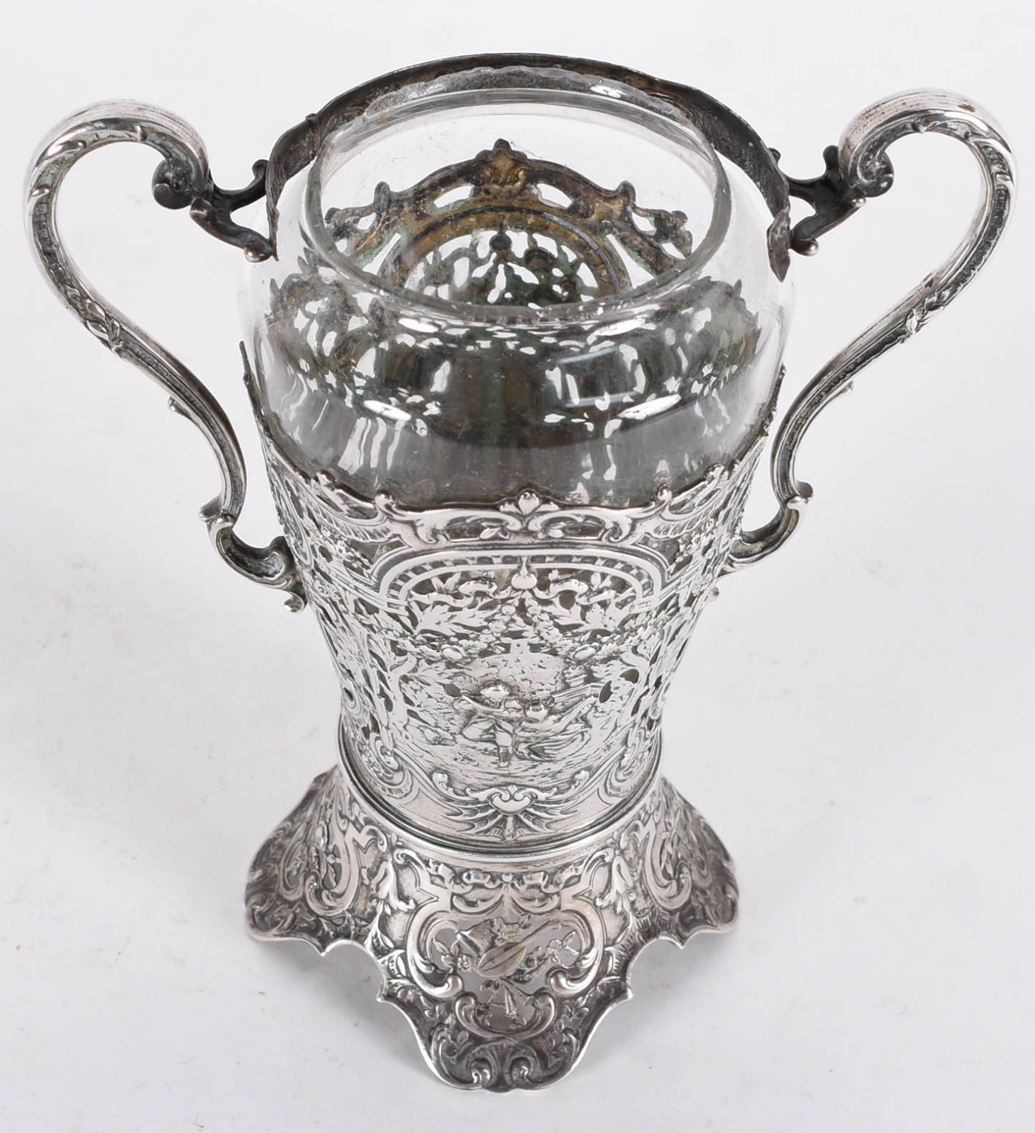 Vaso com alça de prata 800 mls contrastada, ricamente trabalhada com... - foto 2 de 4