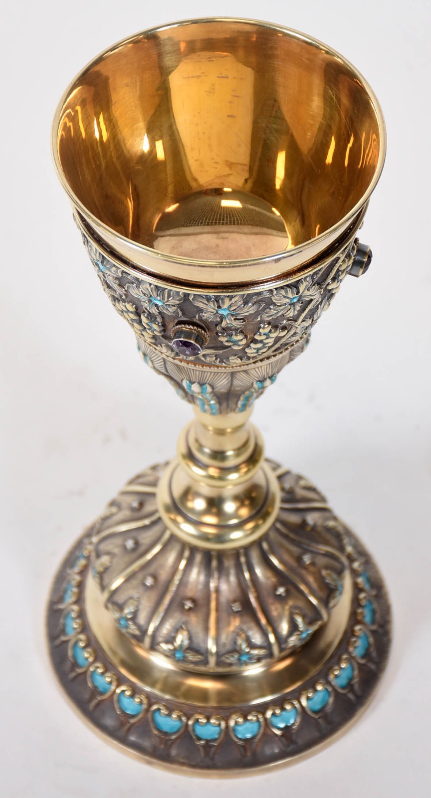 Rara taça em prata de lei com esmalte e pedras, interior em vermeil... - foto 5 de 7