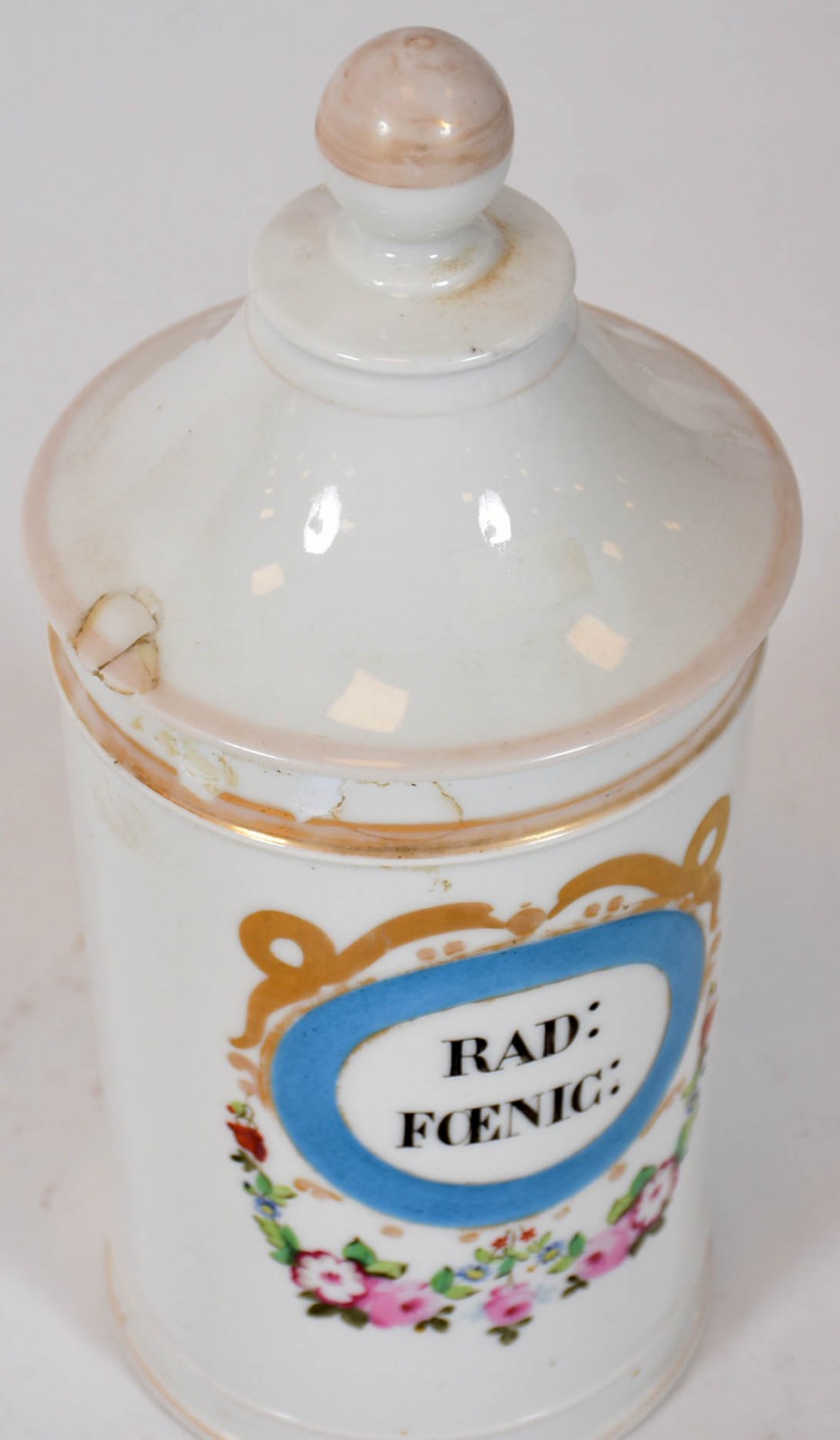 Pote de farmácia de porcelana francesa com inscrições "Rad foenic"... - foto 2 de 4