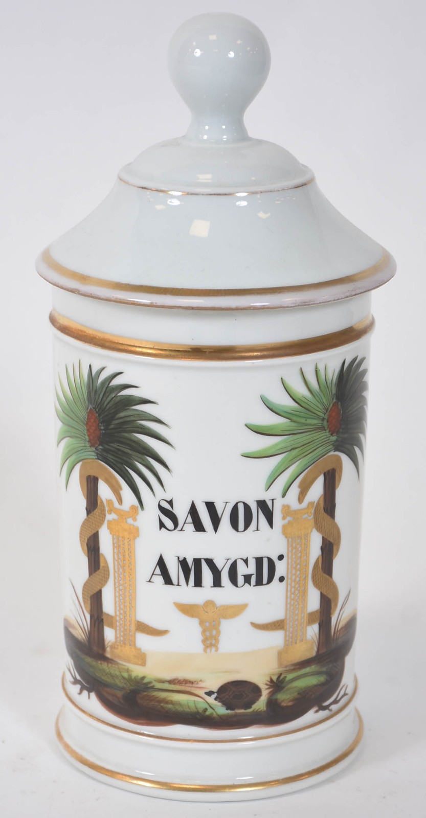 Pote de farmácia de porcelana francesa com inscrições "Savon amygd"... - foto 1 de 3