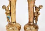 L&F Moreau,  - Par de vasos de Petit Bronze dourado, ladeados com figuras infantis,  vidros originais, assinados.