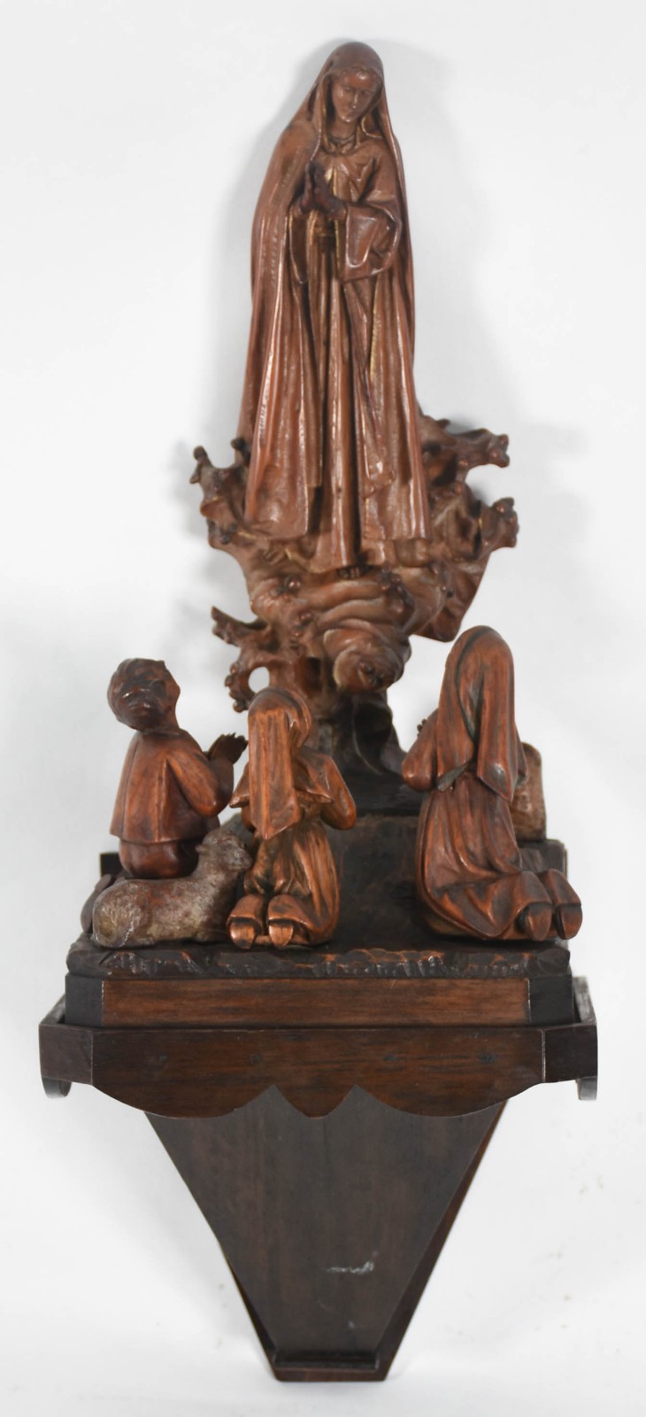 NOSSA SENHORA DE FÁTIMA com 3 pastorinhos - Imagem de madeira nobre... - foto 1 de 5