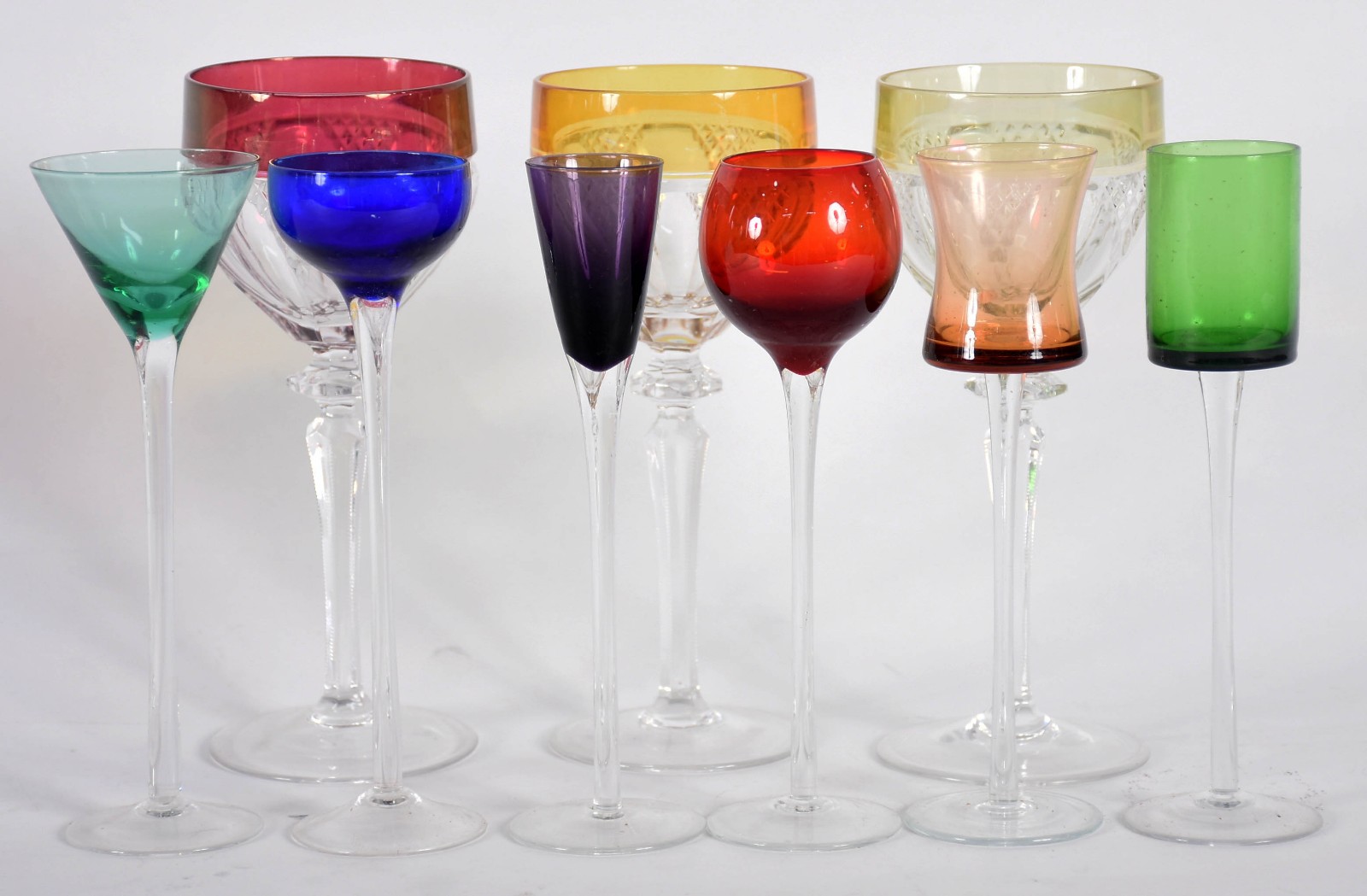 Diversas peças, três cálices de pé alto com bordas coloridas (alt.19... - foto 1 de 3