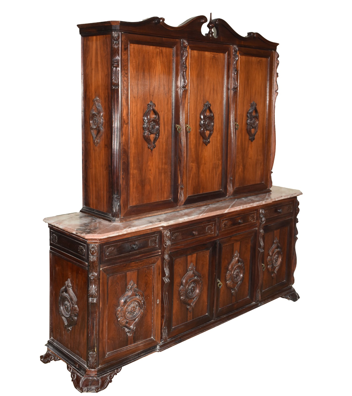 Buffet de jacarandá com 4 portas e 4 gavetas, tampo de mármore... - foto 1 de 5