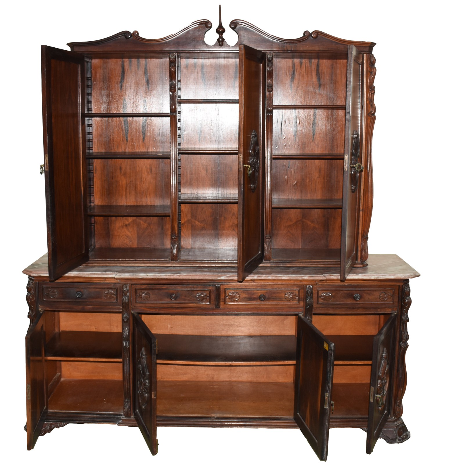 Buffet de jacarandá com 4 portas e 4 gavetas, tampo de mármore... - foto 2 de 5