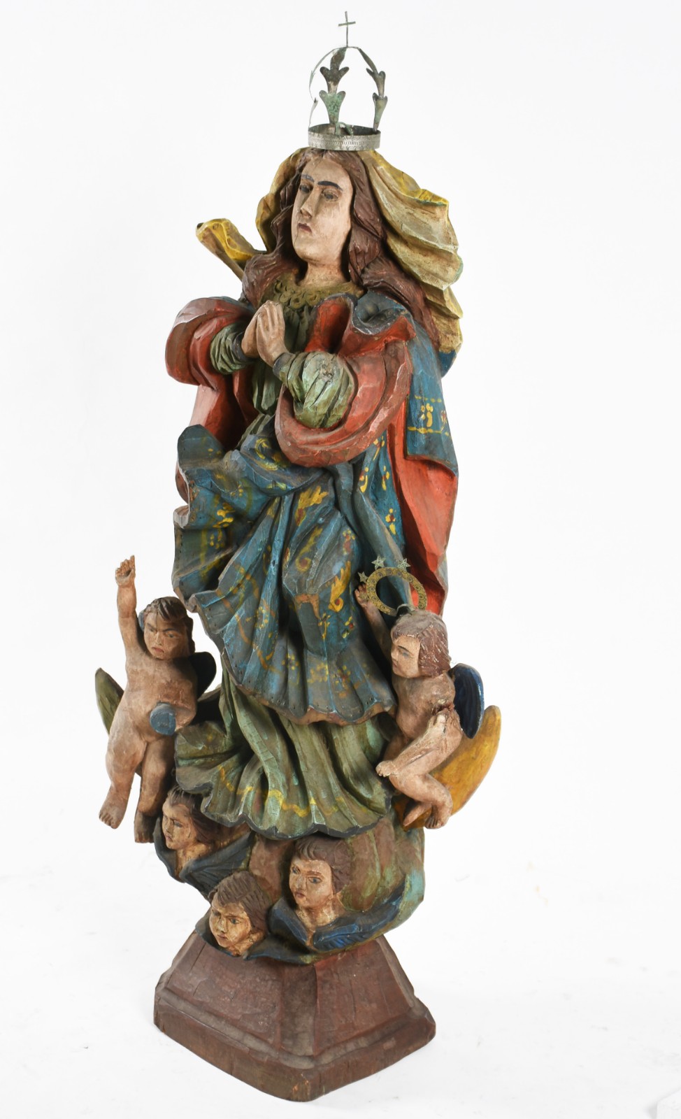 Nossa Senhora com dois meninos - Imagem de madeira entalhada e... - foto 4 de 6