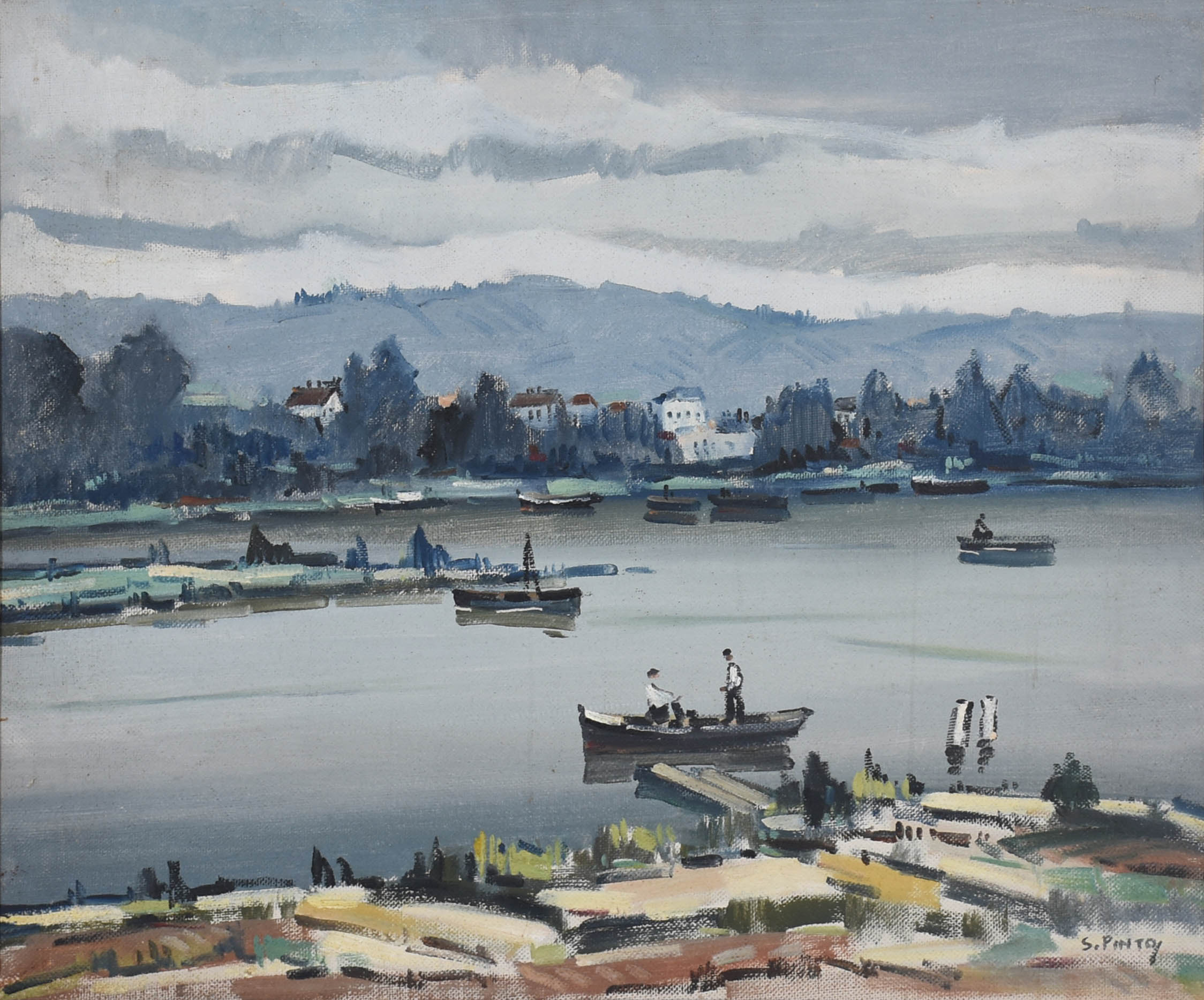 Sylvio Pinto (1918-1997), Marinha com barcos e figuras - foto 1 de 4