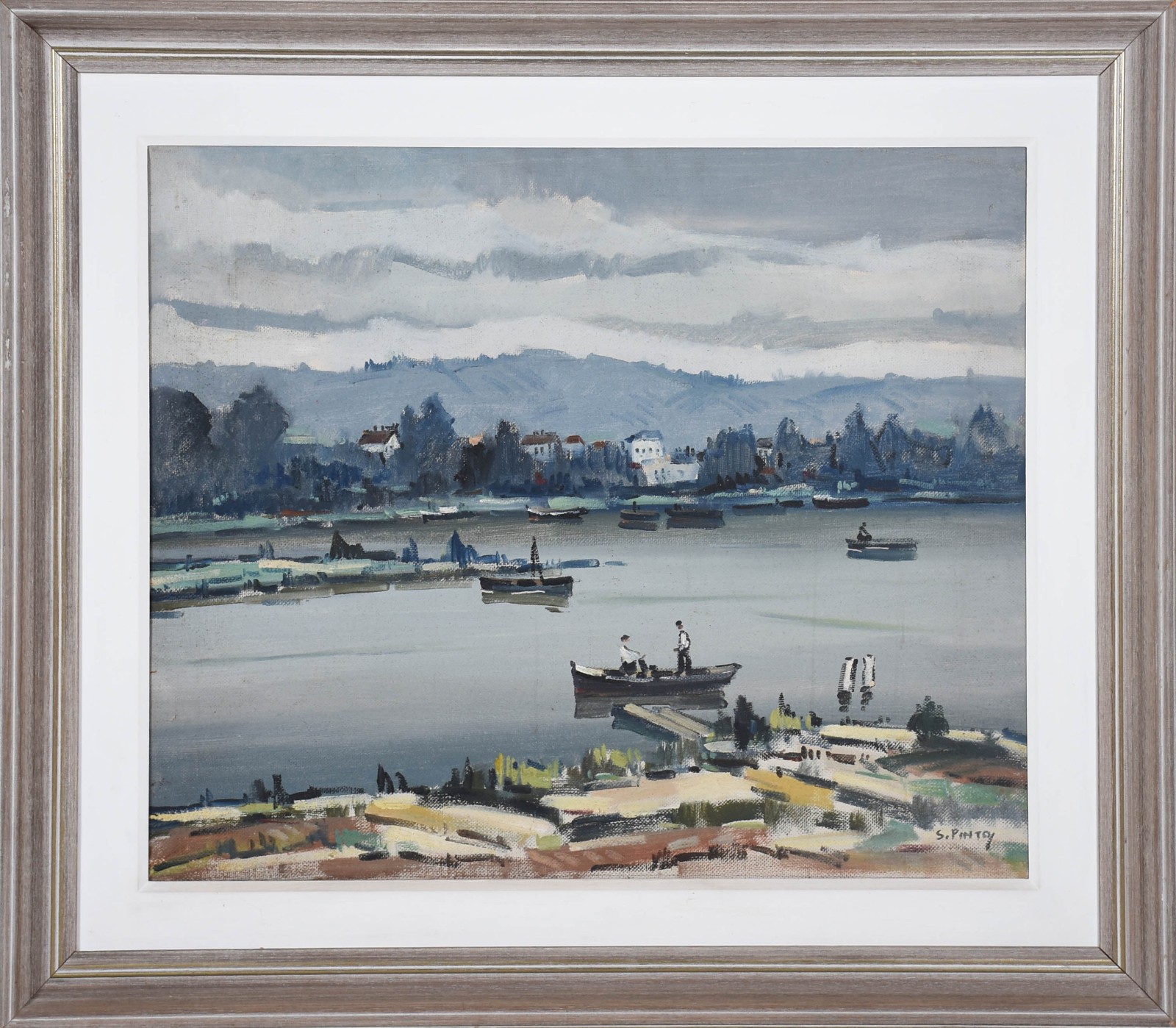 Sylvio Pinto (1918-1997), Marinha com barcos e figuras - foto 2 de 4