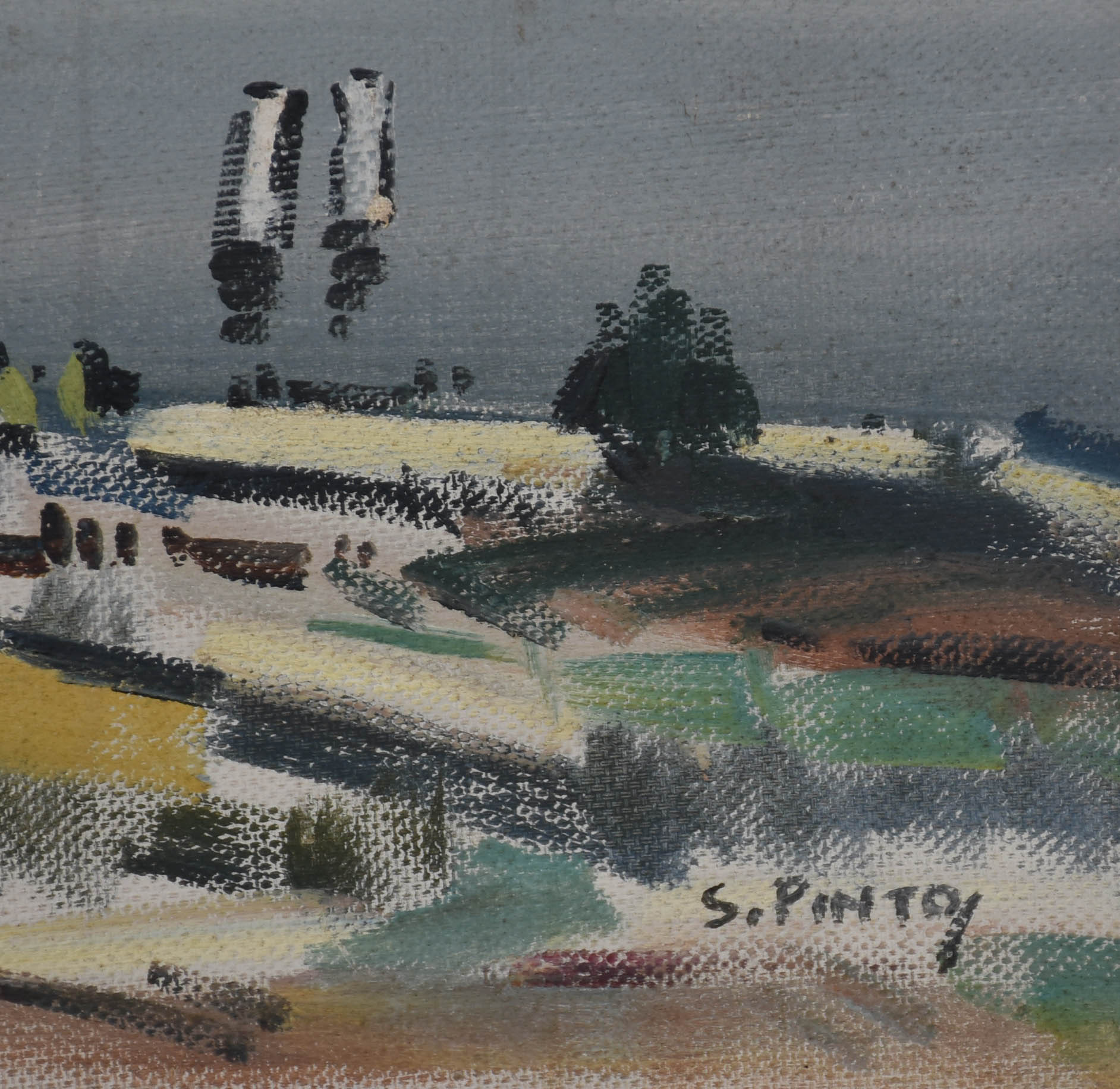 Sylvio Pinto (1918-1997), Marinha com barcos e figuras - foto 3 de 4