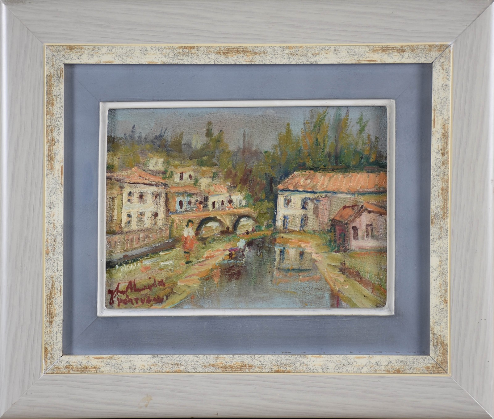 José Maria de Almeida (1906-1955), Casario com rio, Portugal. - foto 2 de 4