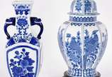 Duas peças sendo potiche e vaso de porcelana or... - Duas peças sendo potiche e vaso de porcelana oriental azul e branca.