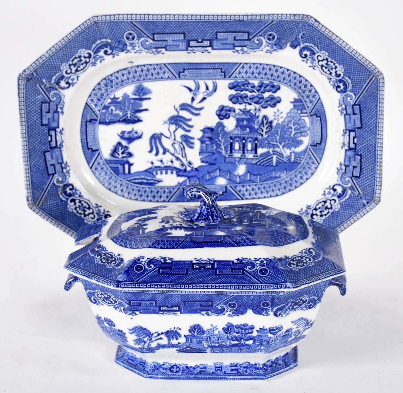 Sopeira com presentoir de faiança inglesa azul pombinho, feitio... - foto 1 de 5