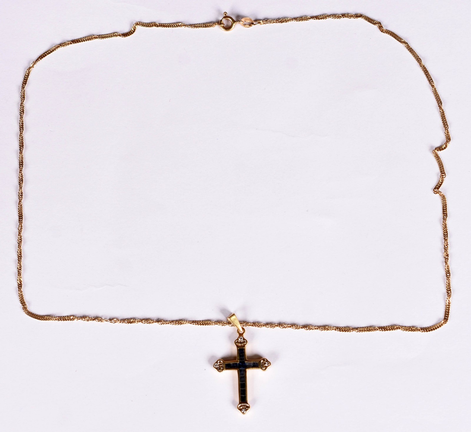 Gargantilha de ouro 18 k com crucifixo com safiras azuis e 4 mini... - foto 2 de 4