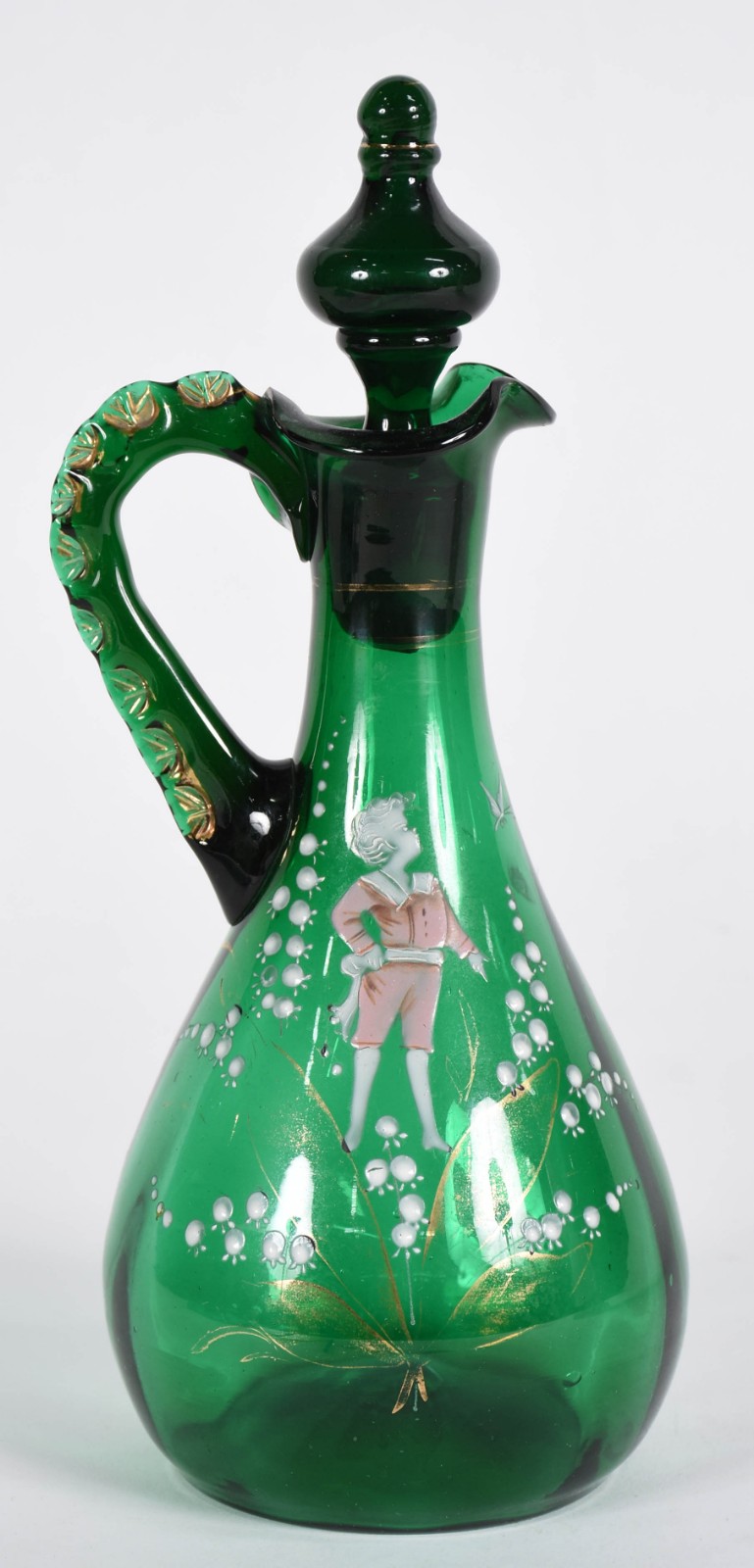 MARY GREGORY - Jarra com alça de vidro na cor verde com pintura... - foto 1 de 3