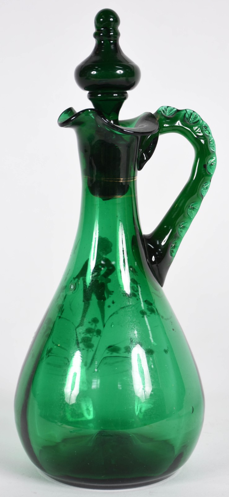 MARY GREGORY - Jarra com alça de vidro na cor verde com pintura... - foto 2 de 3