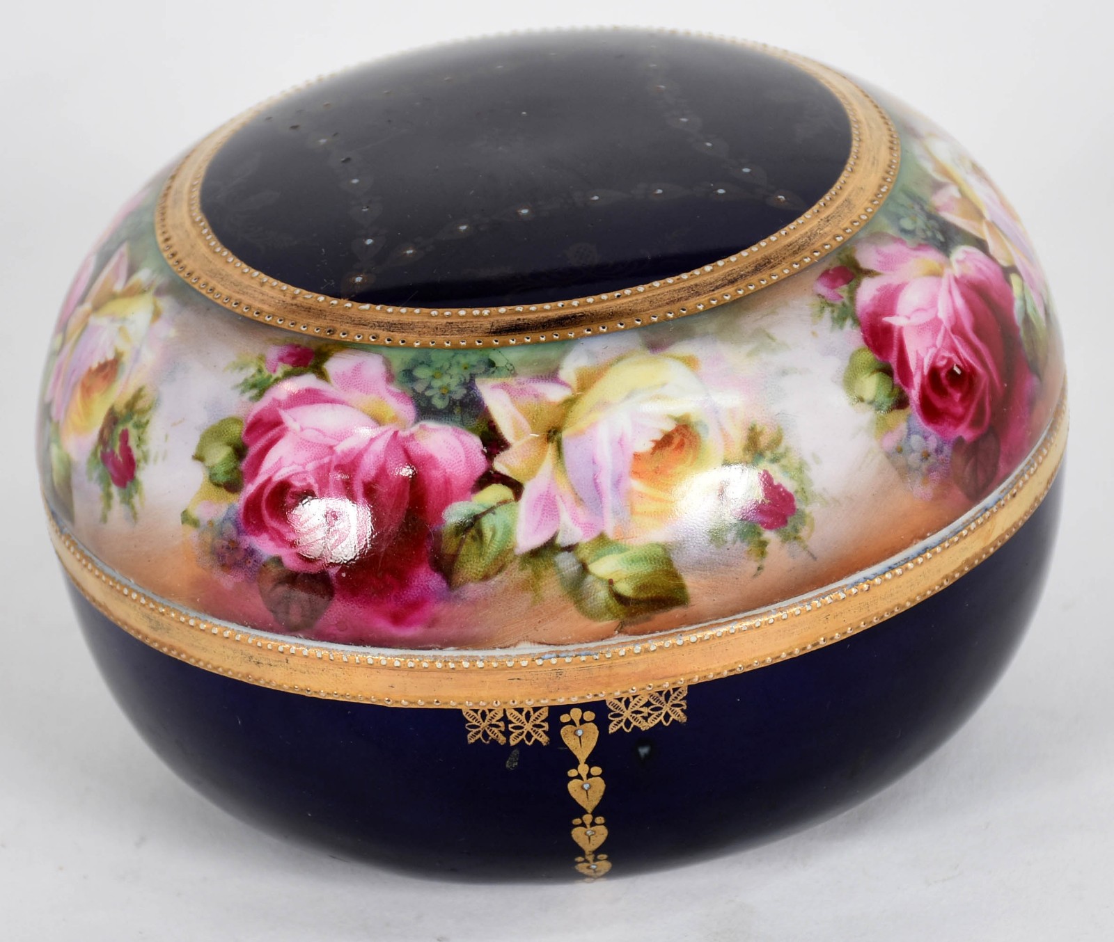 Bomboniere de porcelana tcheca azul cobalto com grega floral em... - foto 1 de 4