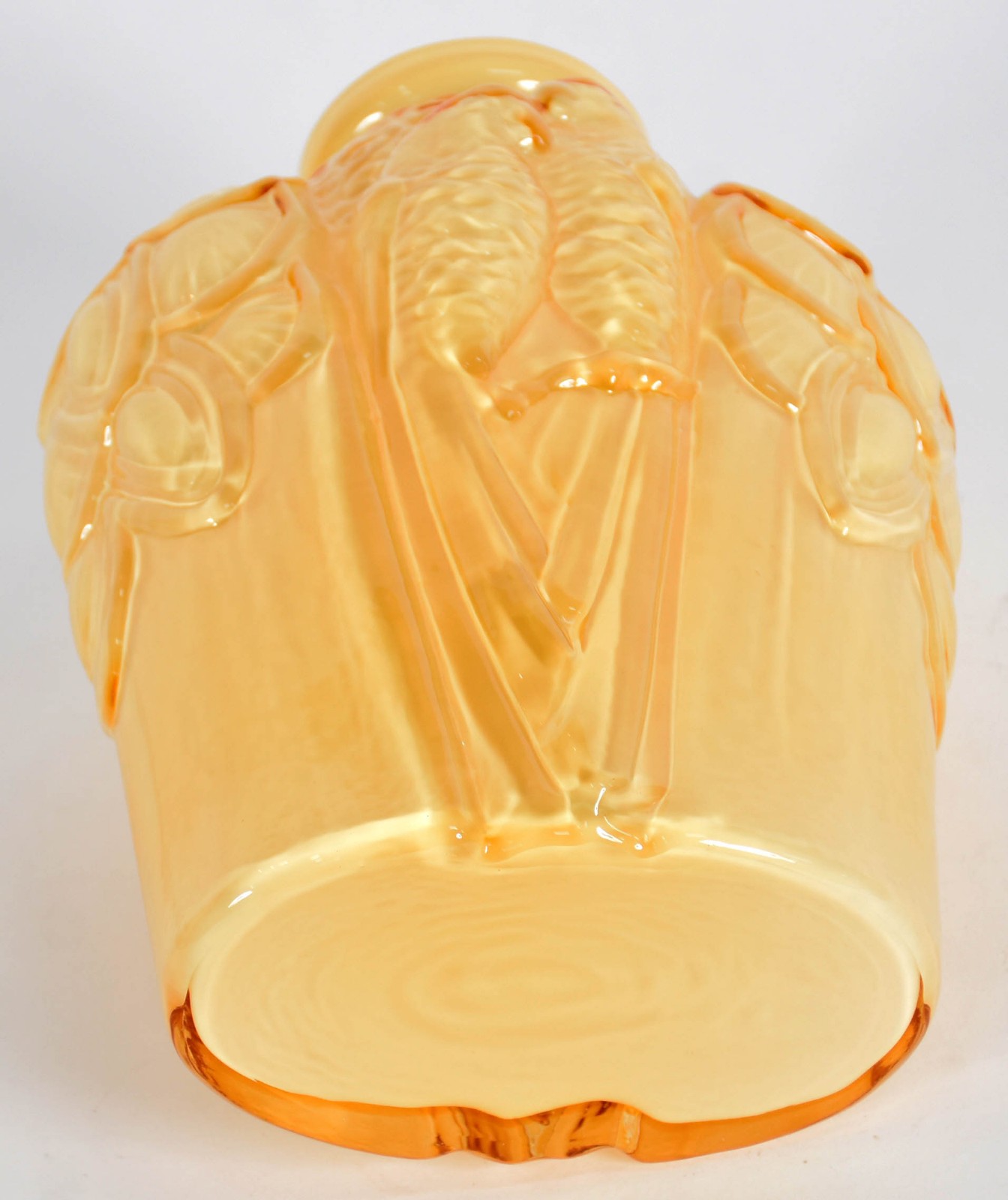 Jarro decorativo de vidro na cor amarelo com pássaros em relevo . - foto 4 de 4