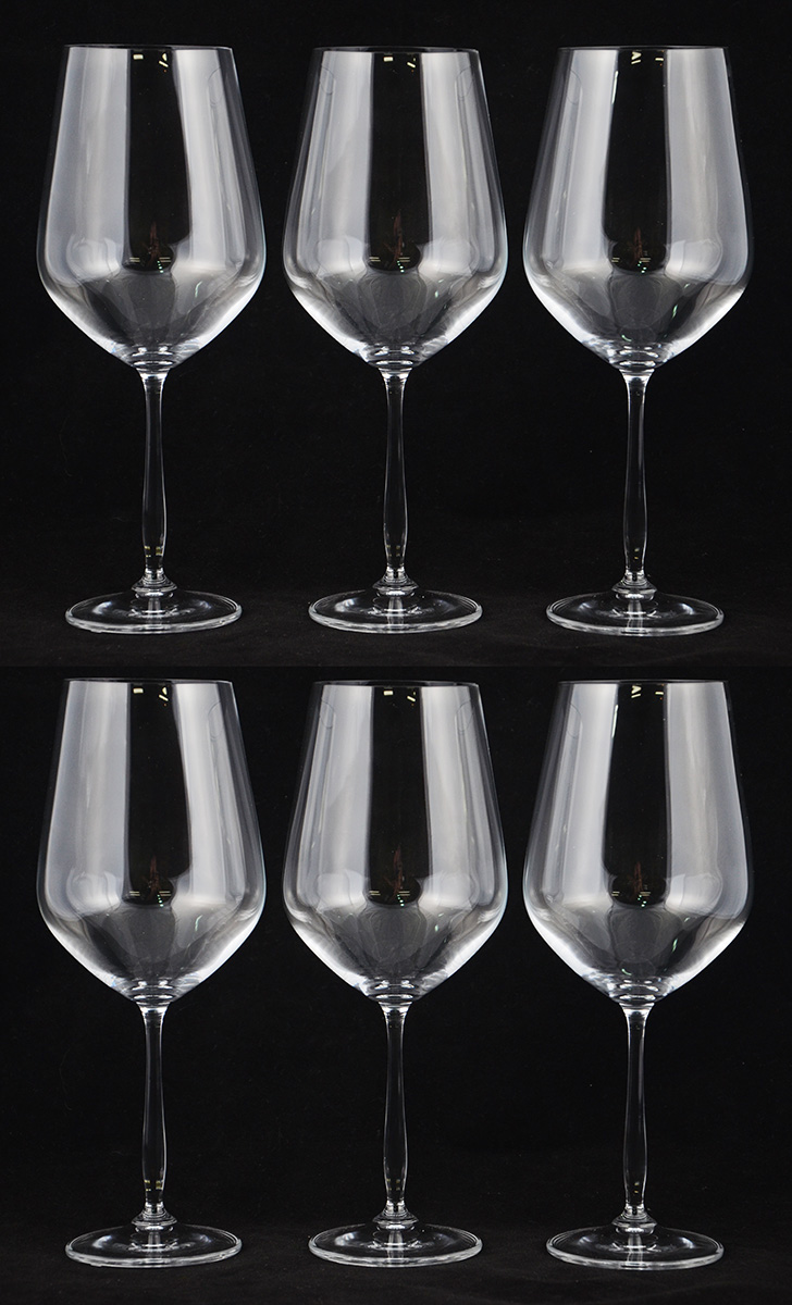 Seis cálices de cristal da Bohemia para vinho tinto, 800 ml.