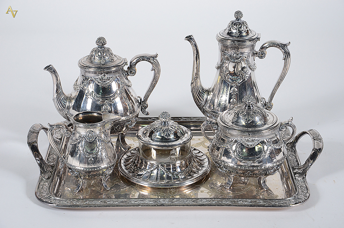 Baixela de chá e café de metal prateado ORFEVRERIE GALLIA, composto...
