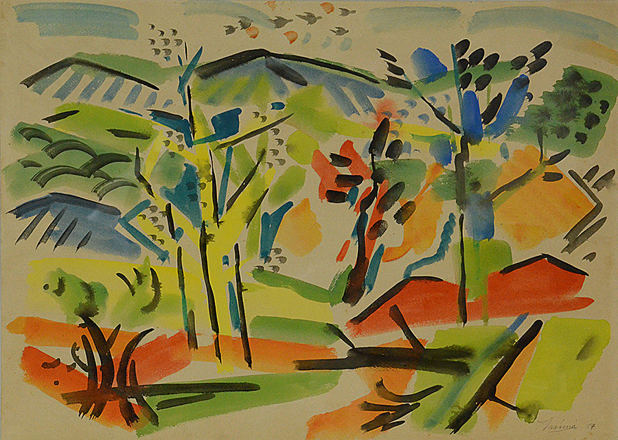 INIMÁ DE PAULA - Paisagem, datado 1957- aquarela - 53 x 74