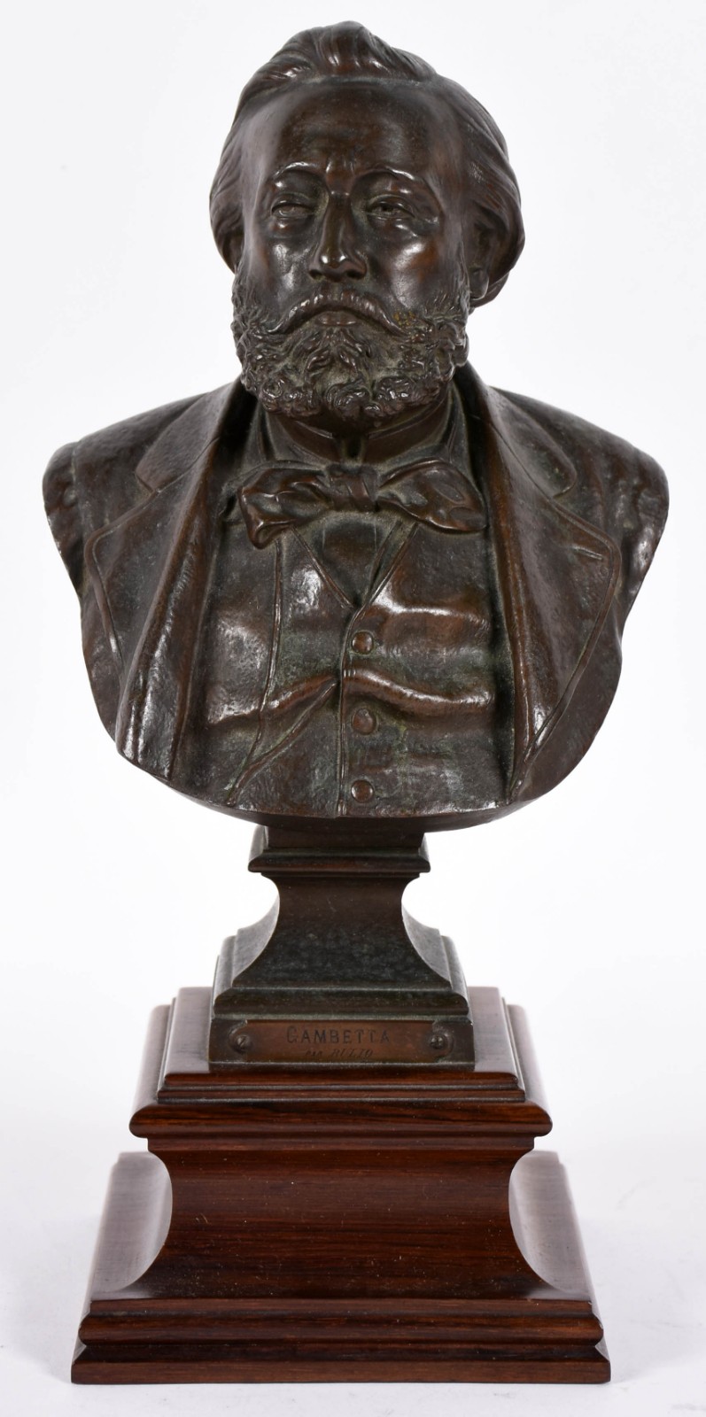 Busto de bronze "GAMBETTA". Assinado, com base de madeira. - foto 1 de 5