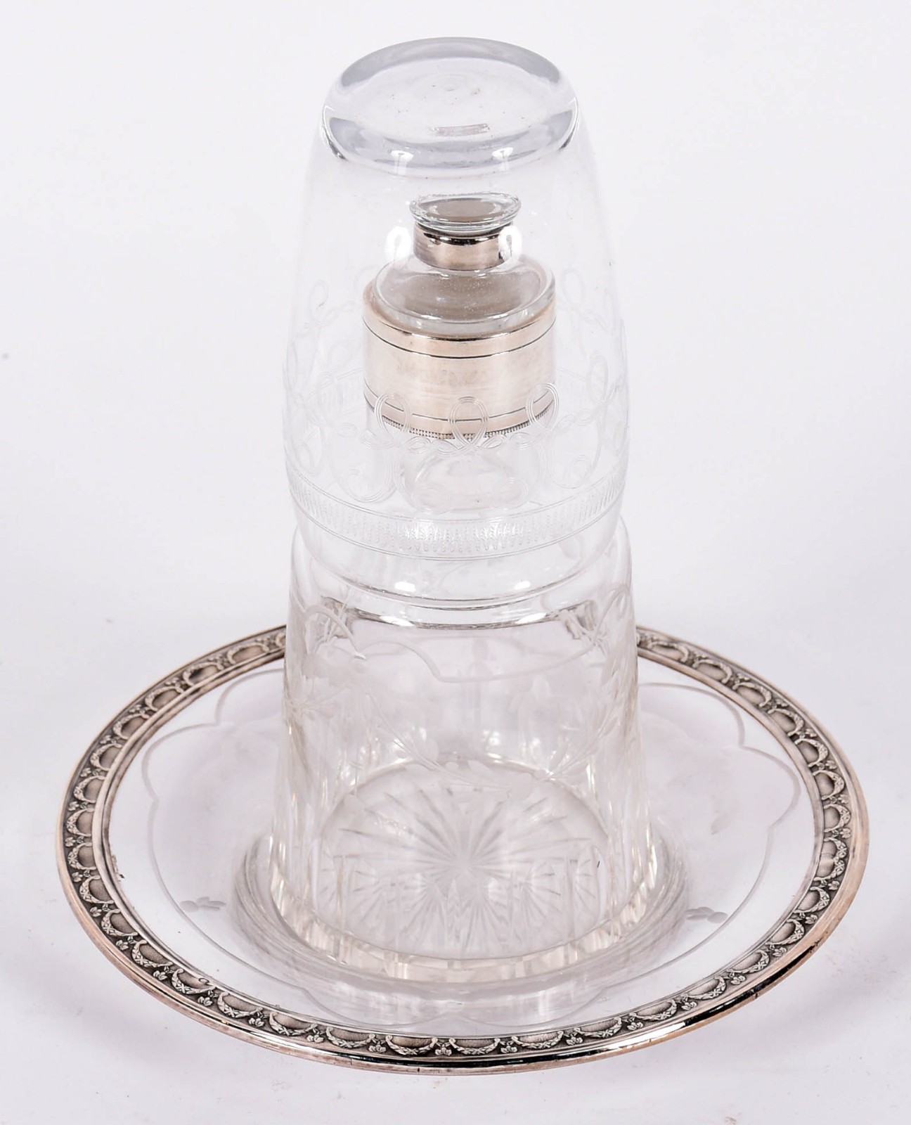 Verre d'eau com presentoir de cristal frances com detalhes em prata... - foto 2 de 8