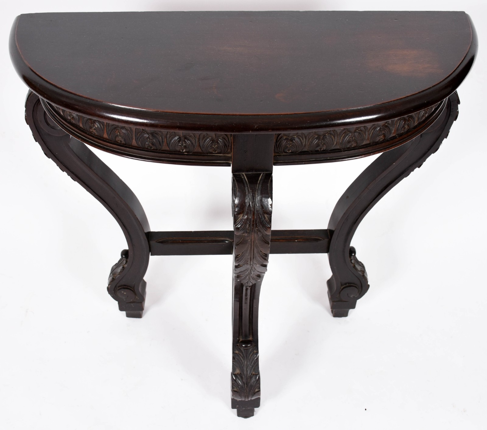 Console de madeira nobre feitio meia lua com 3 pernas recurvas... - foto 2 de 5