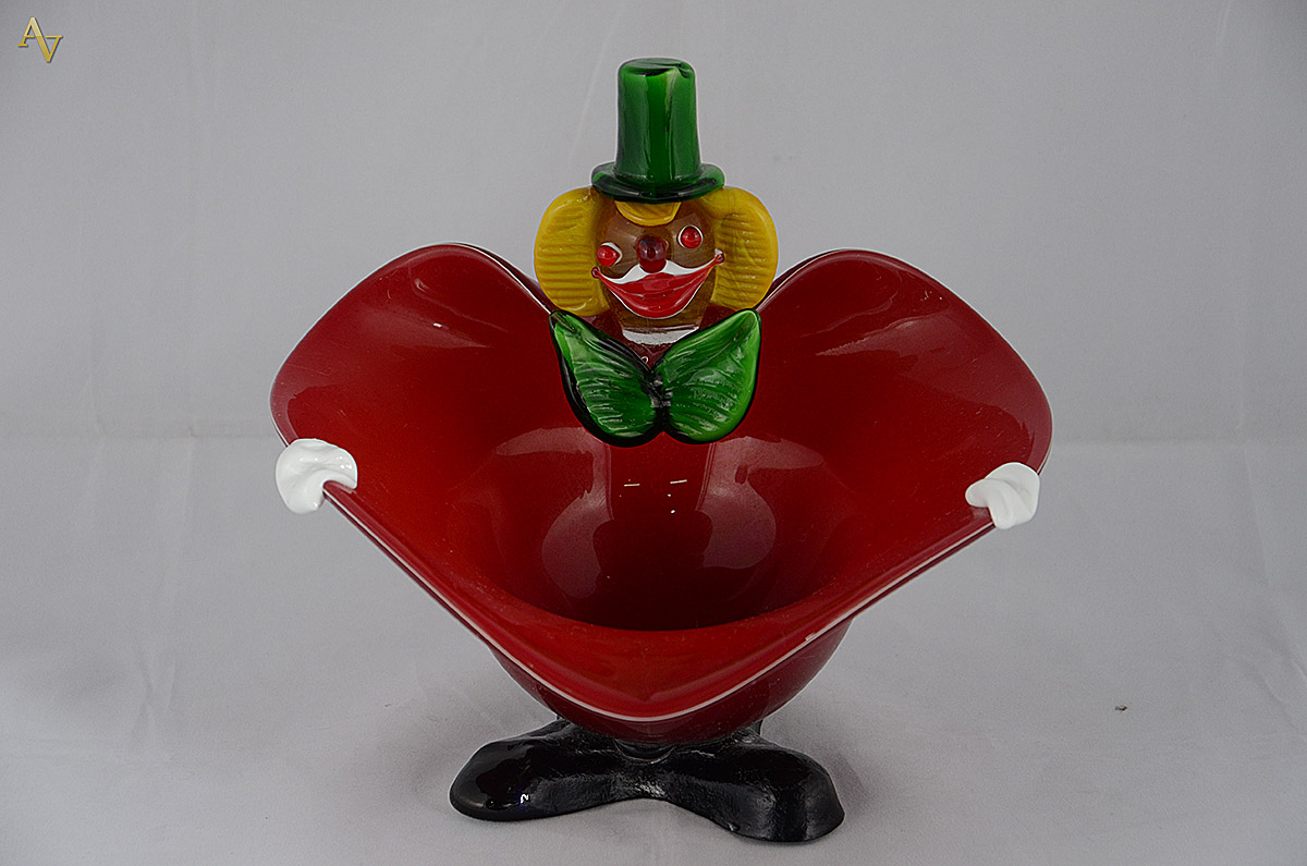 Baleiro na forma de palhaço de murano vermelho. Altura 21,5 cm. - foto 1 de 2