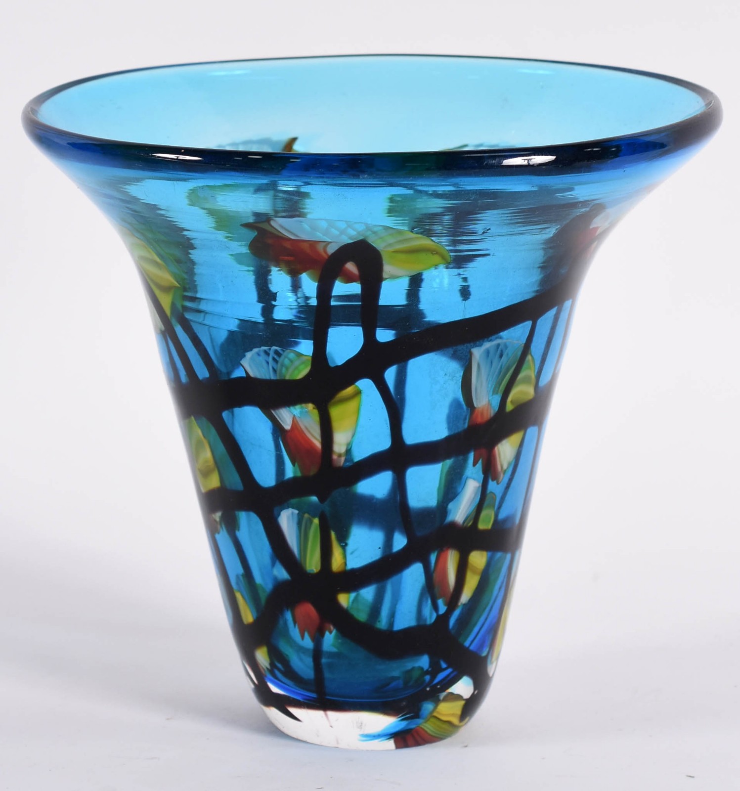 Vaso decorativo de murano azul com mesclas coloridas. - foto 1 de 3