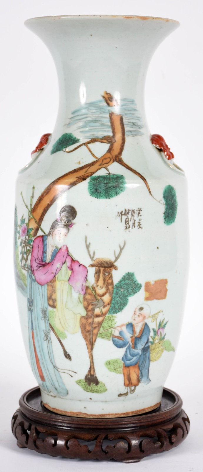 Vaso de porcelana oriental decorado com figuras típicas e animal... - foto 1 de 6