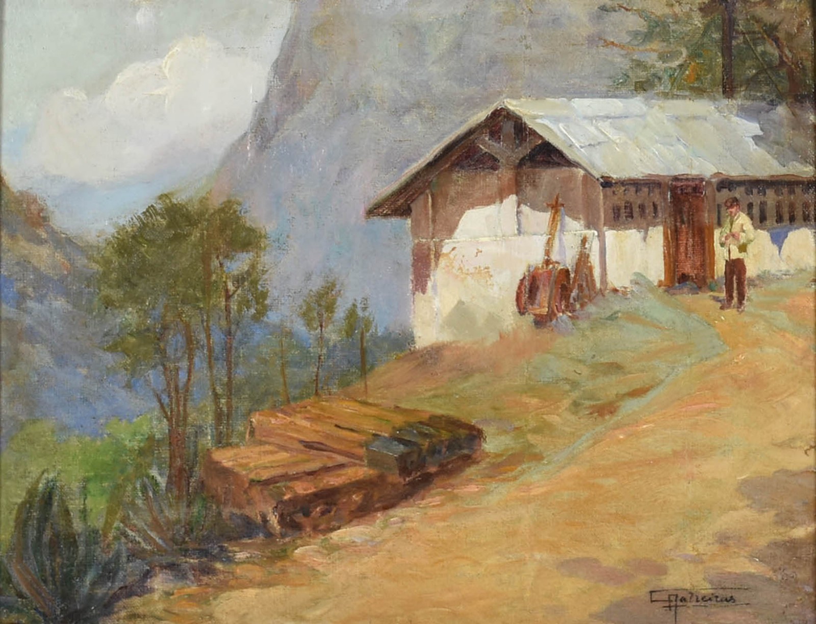 Antônio Parreiras (1860-1937), Paisagem com casa e figura - foto 1 de 5