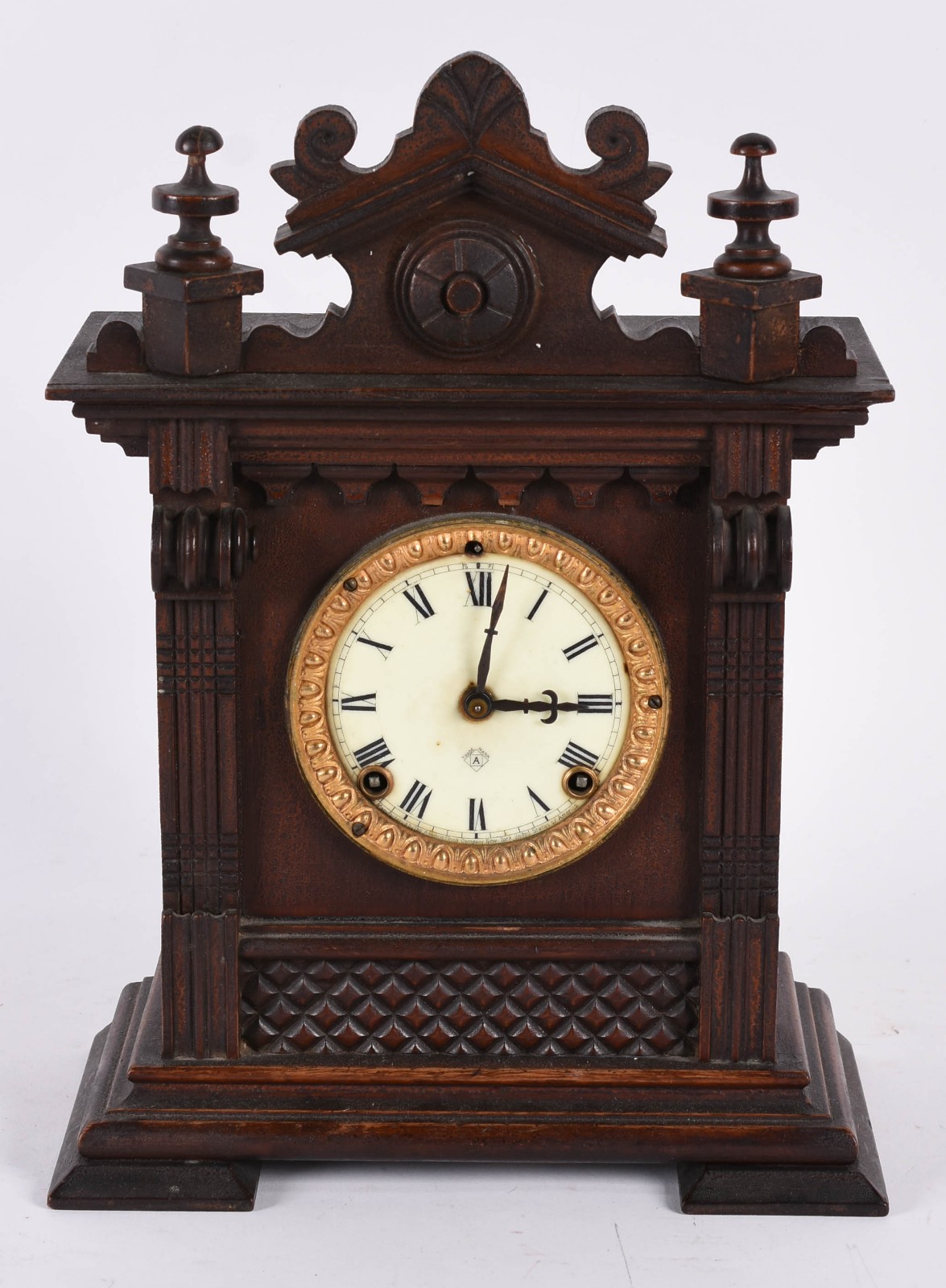 Relógio de mesa, marca Ansonia, caixa de madeira trabalhada. (sem... - foto 1 de 7