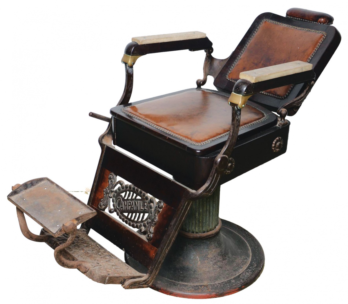 Antiga Cadeira de barbearia "Irmãos Campanile", reclinável.