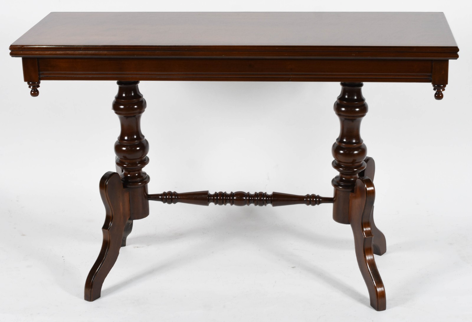 Mesa console de madeira nobre, tampo dobrável apoiado sobre duas... - foto 1 de 6