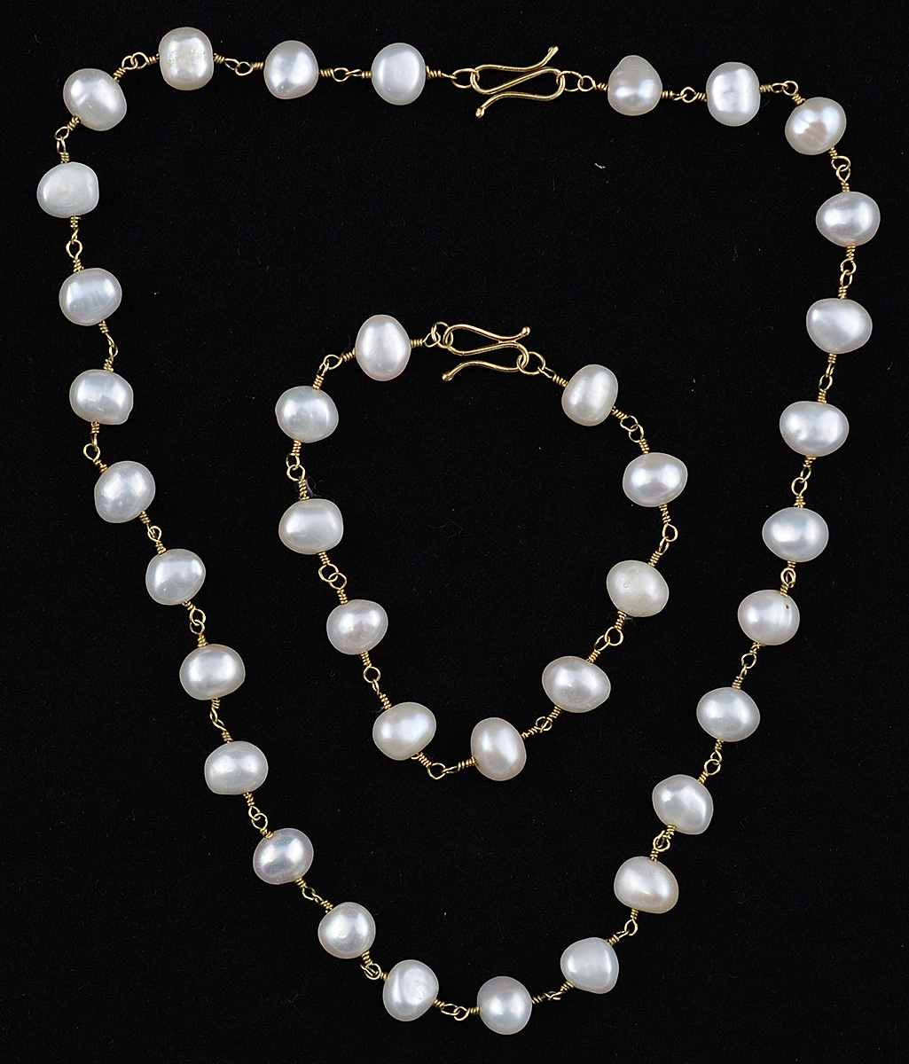 Conjunto de colar e pulseira de ouro com pérola barroca - 30 g