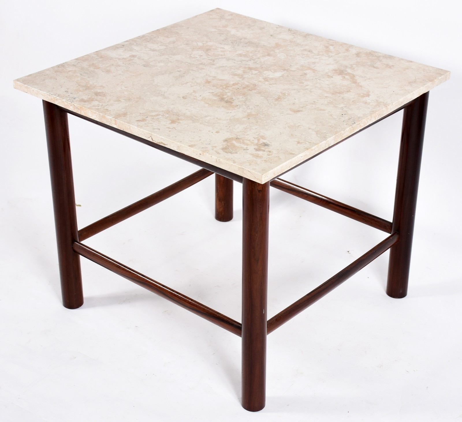 Mesa quadrada com base em quatro pernas cilíndricas de jacarandá... - foto 1 de 4