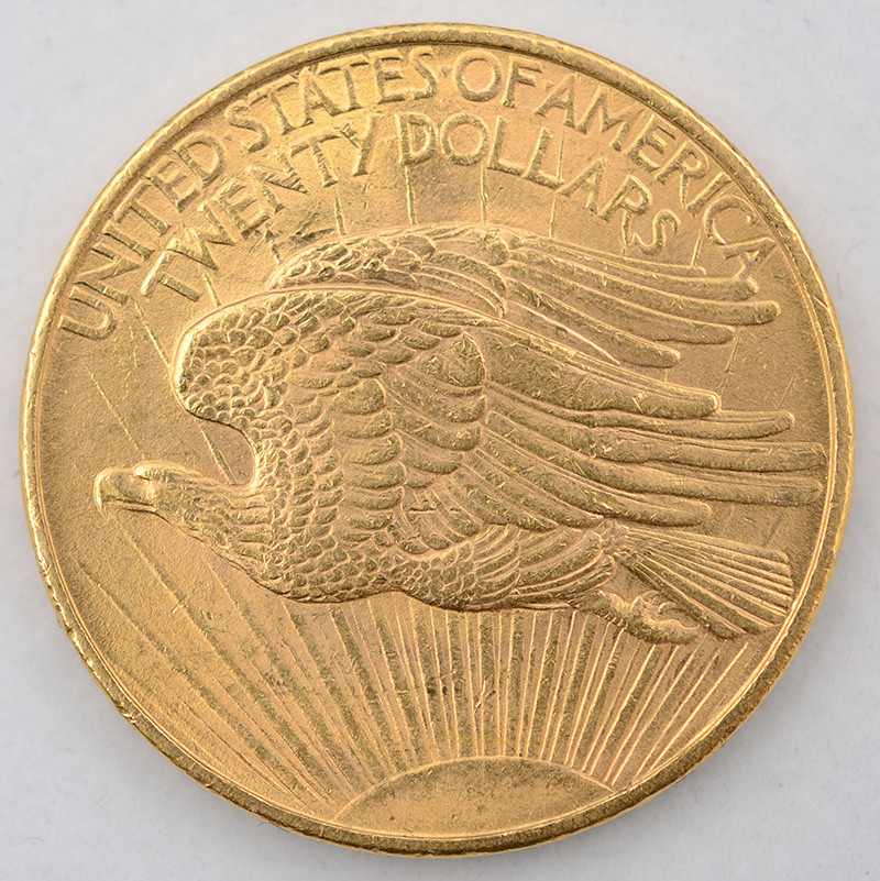 Moeda de ouro de 20 dólares, datada 1908 - Peso aproximado 33,5 g. - foto 2 de 2