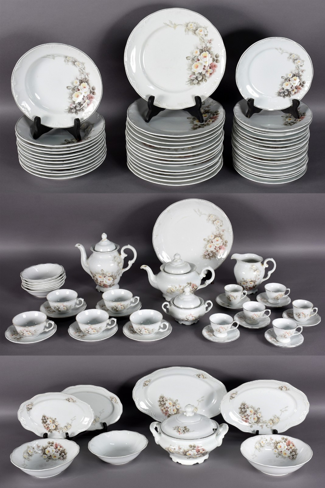 Aparelho de jantar, chá e café de porcelana Schmidt na cor branca com... - foto 1 de 11