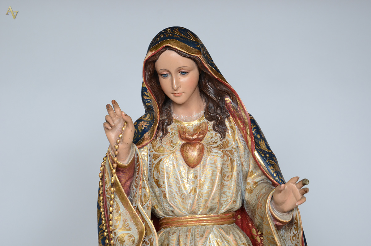 NOSSA SENHORA com Sagrado Coração - Belíssima imagem de madeira... - foto 2 de 6
