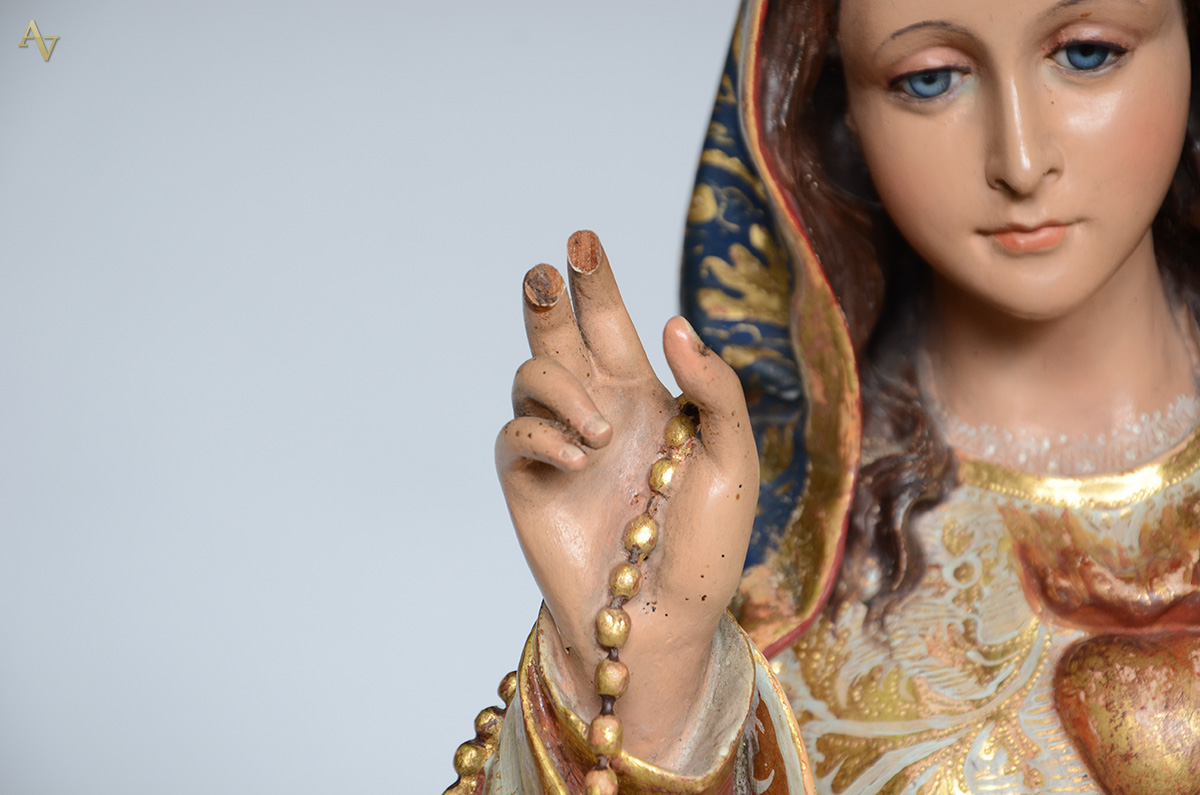 NOSSA SENHORA com Sagrado Coração - Belíssima imagem de madeira... - foto 4 de 6