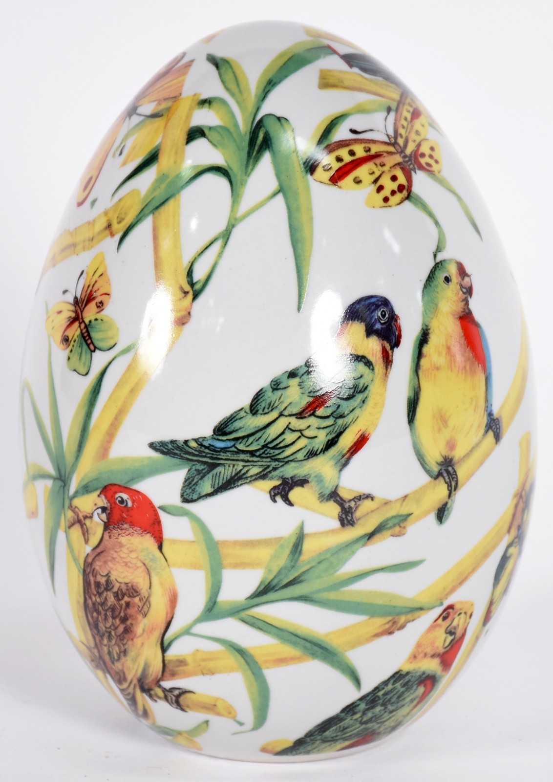Ovo/pinha decorativo de porcelana com pássaros e folhagens em... - foto 1 de 3