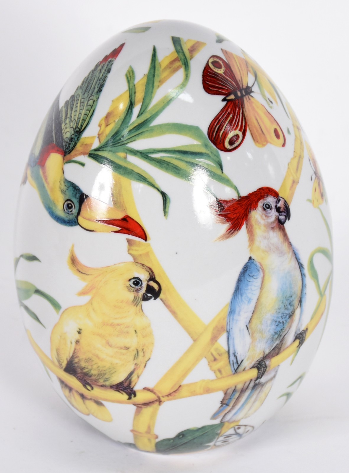 Ovo/pinha decorativo de porcelana com pássaros e folhagens em... - foto 2 de 3