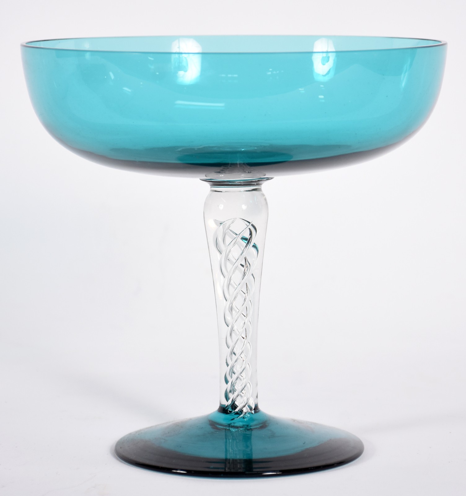 Fruteira de murano na cor azul com pé alto translúcido com... - foto 1 de 3