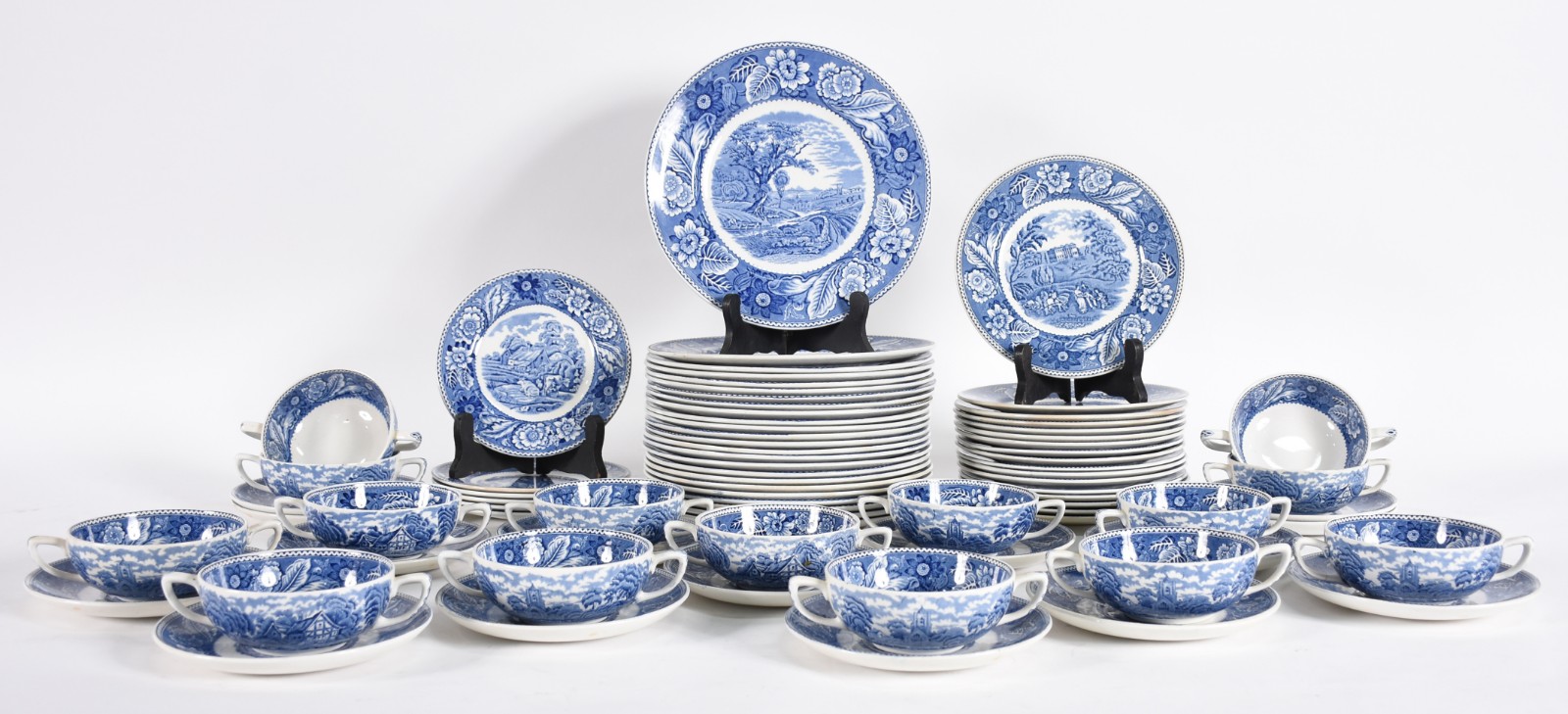 Serviço de jantar de faiança inglesa "Woodland", Wood & Sons, azul e... - foto 1 de 5